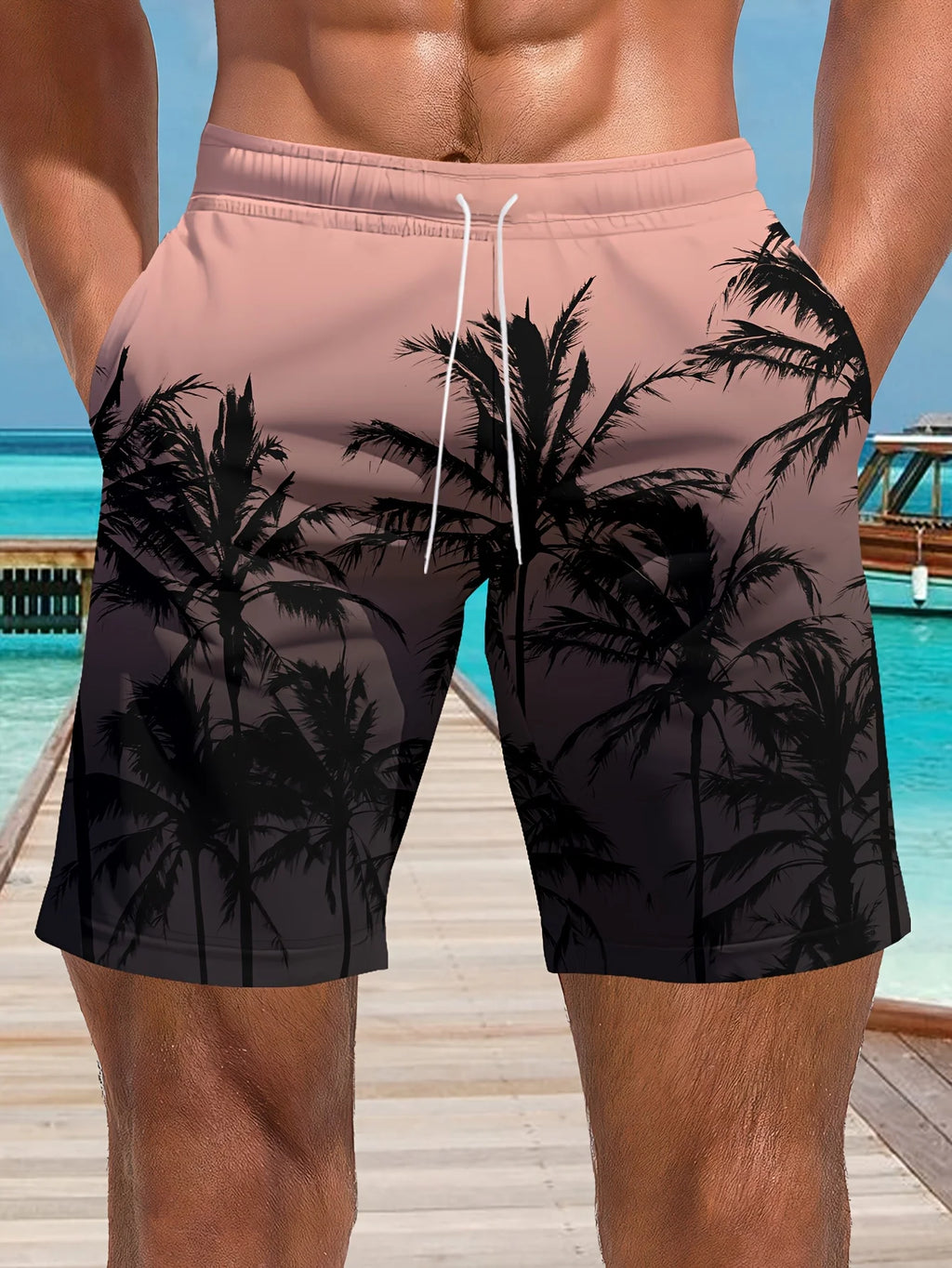 Men's Ocean Coconut Tree Print Beach Shorts Summer New Vacation Surfboard Casual Classic Men's Quick-Dry Shorts