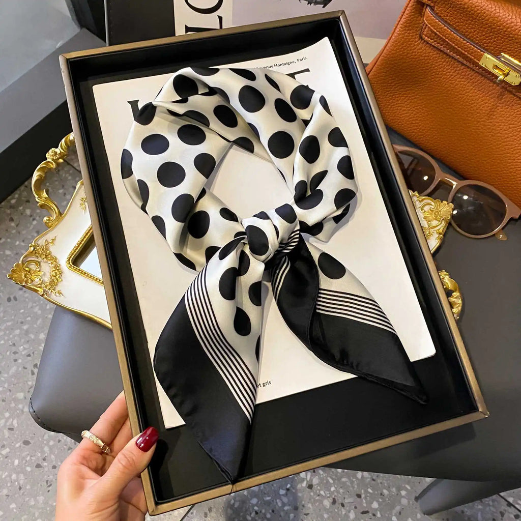 Luxury Imitation Silk Scarf Black And White Striped Head Wrap For Women Multifunction Silk Feeling Neckerchief
