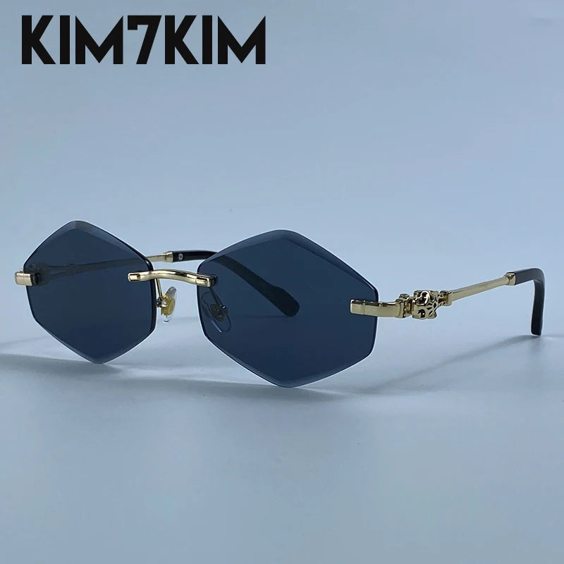 Small Hexagon Rimless Photochromic Sunglasses Men 2026 Luxury Leopard Frameless Sun Glasses Vintage Punk Polygon Eyewear Shade