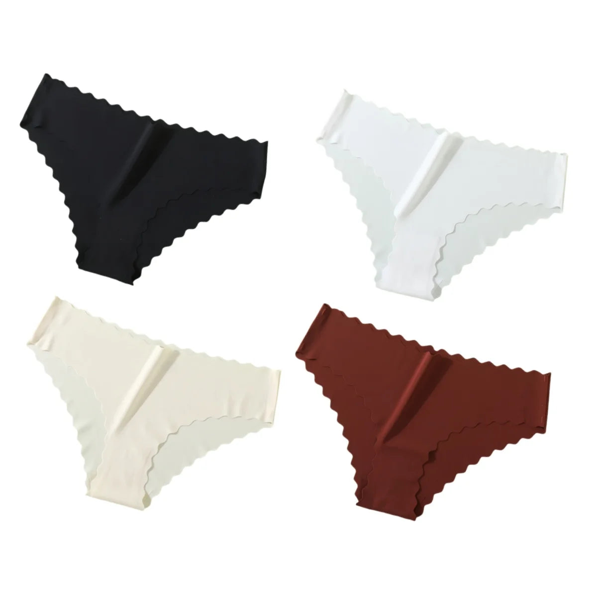 4Pcs/Set Ice Silk Mid-Rise Panties Women's Seamless Briefs Solid No Show Underwear Scalloped Edge Panties Sexy Lingerie