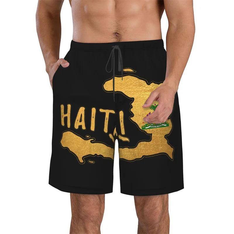 Haiti Flag Graphic Beach Shorts Men-Kids 3d Printed Swimming Trunks Summer Quick Dry Board Shorts Street Oversized Short Pants