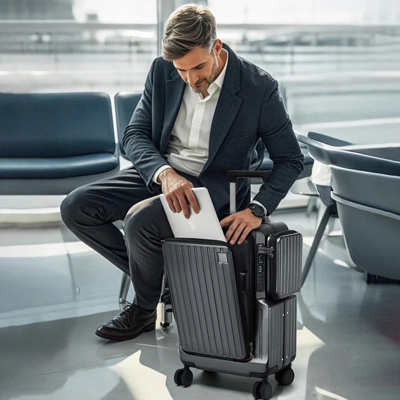 Front Opening Carry on Luggage Suitcase Multifunctional Trolley Case 20 Inch Trip Cabin Password Lock Luggage Case Travel Bags