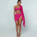 Sexy 2 Piece Set Women See Through Midnight Irregular Full Sleeve Crop Tops+Ruched Split Skirts Matching Clubwear
