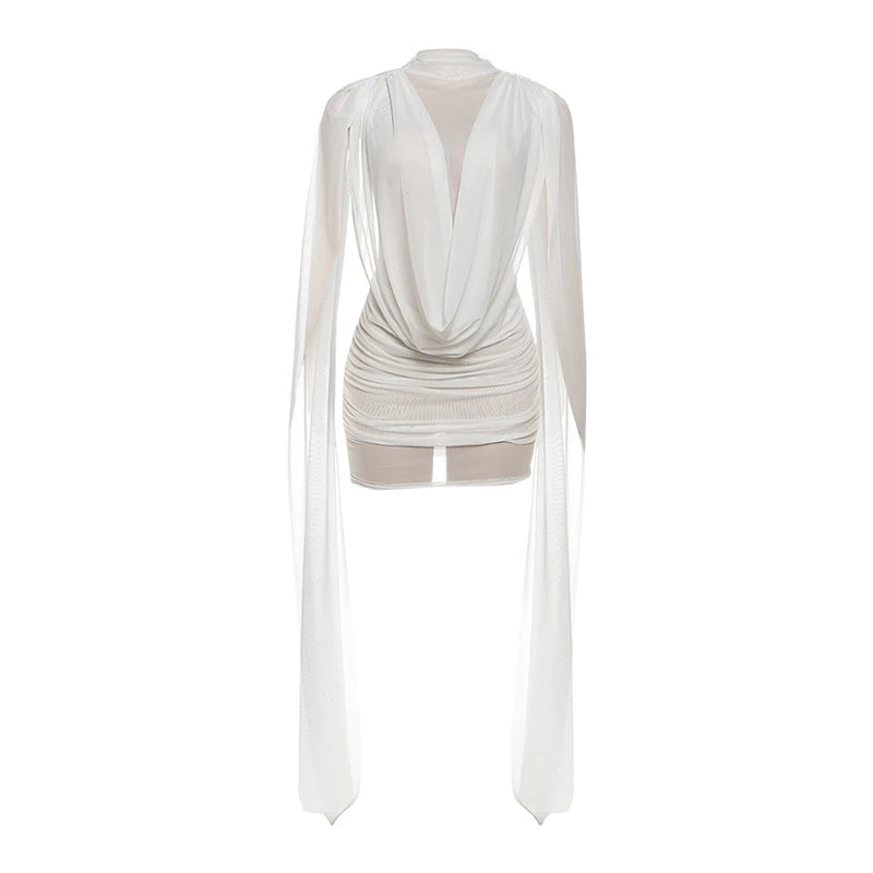 Coquette Sexy Patchwork Dress Women See Through Swing Neck Sleeveless Skinny Midnight Party Clubwear