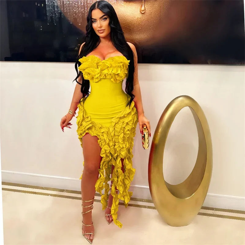 Elegant Ruffles Tassel Birthday Dress, Strapless, Sleeveless