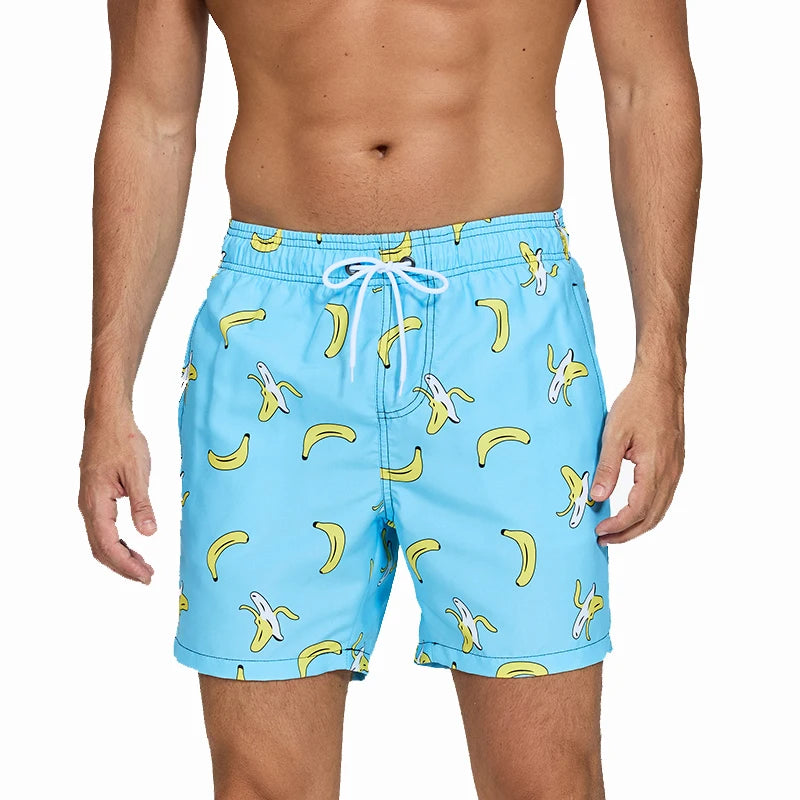 Summer Men Beach Print Shorts Surfing Swimwear Fitness Workout Trunks Male Sportswear With Pockets Pants