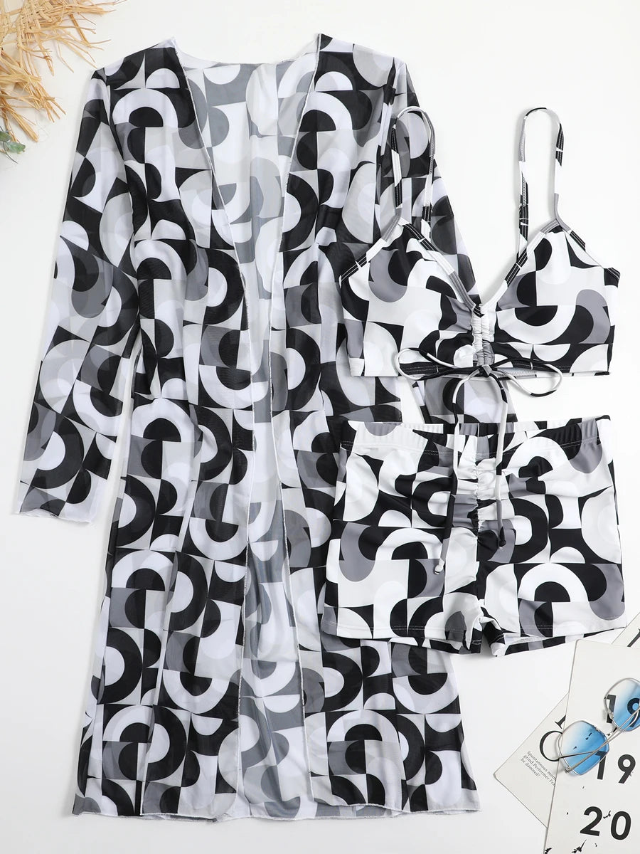 3 Piece Sexy Printed Bikinis 2026 Women High Waist Swimsuit Cover Up Swimwear Female Lady Bathing Suit Swimming Summer Beachwear