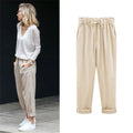 Cotton Linen Pants, Elastic Mid Waist Ankle Length Pant, Casual Women Loose Spring Pants