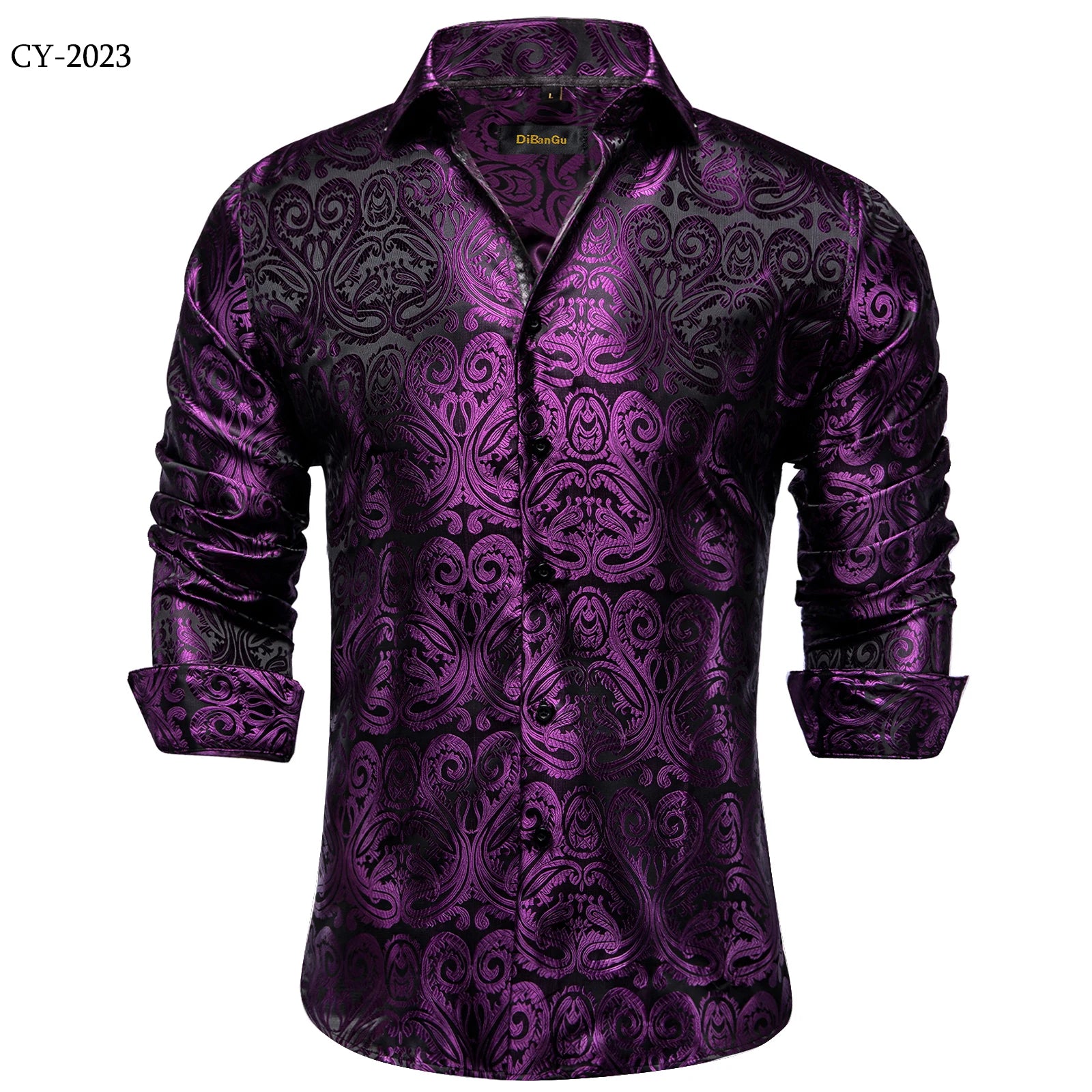 Men's Shirts Long Sleeve Polyester Dress Shirts Luxury Tuxedo Turn Down Collar Social Paisley Shirt Men Clothing