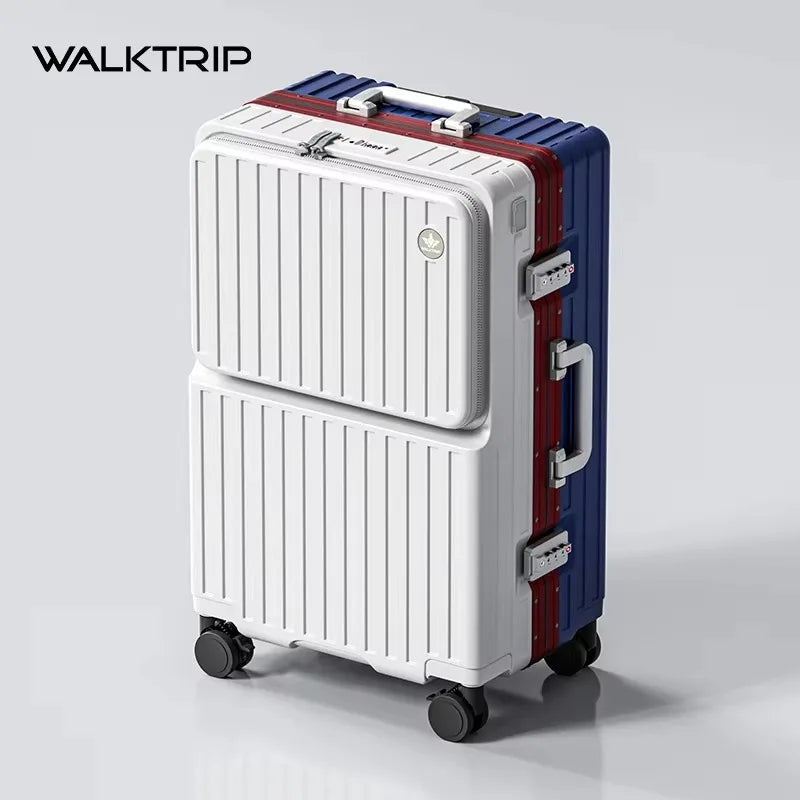 Front Opening Pocket Suitcase PC Material Travel Rolling Luggage with Aluminum Frame TSA Lock Cup Holder Charging Port 20/24/26