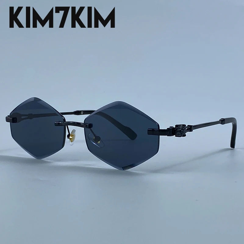 Small Hexagon Rimless Photochromic Sunglasses Men 2026 Luxury Leopard Frameless Sun Glasses Vintage Punk Polygon Eyewear Shade