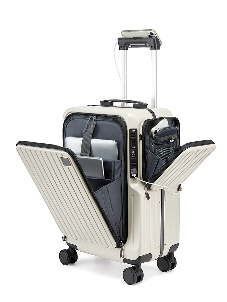 Front Opening Carry on Luggage Suitcase Multifunctional Trolley Case 20 Inch Trip Cabin Password Lock Luggage Case Travel Bags