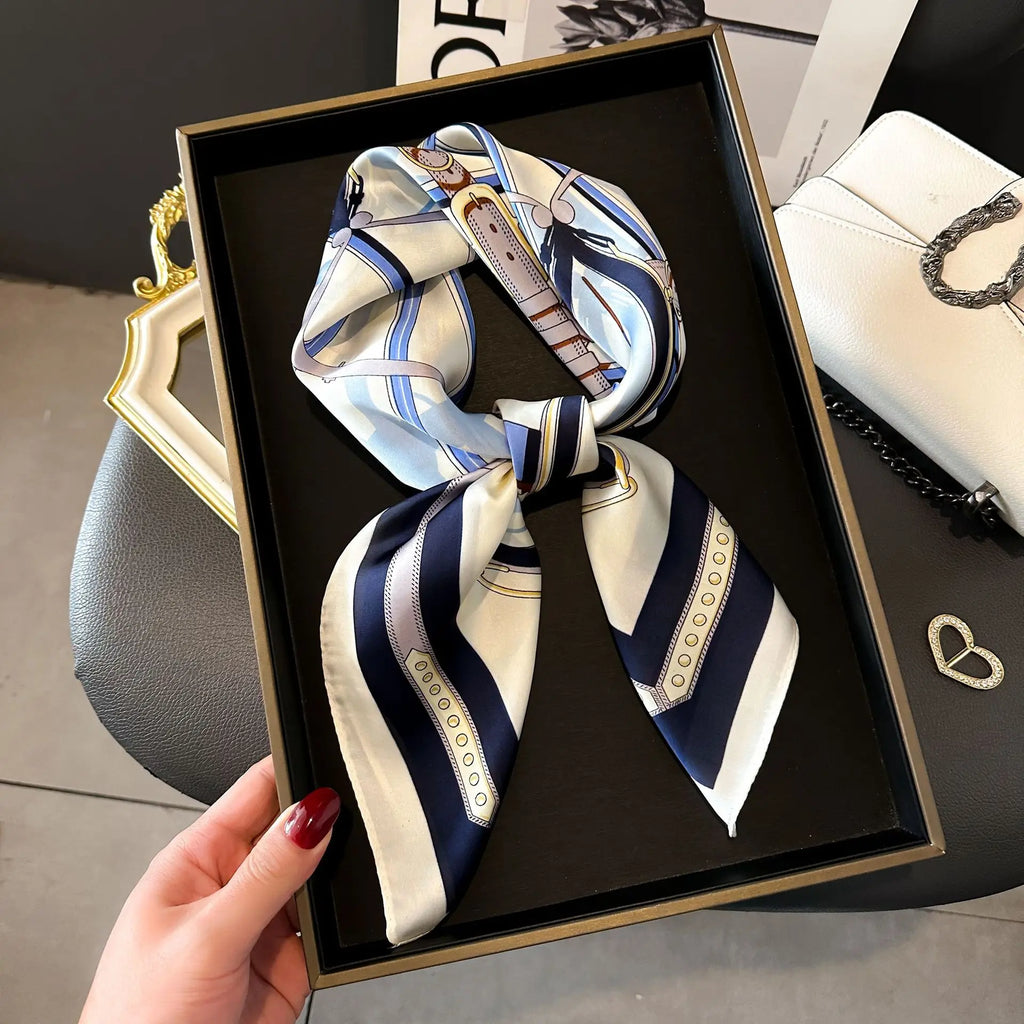Luxury Chain Print Small Square Scarf Simulated Silk Thin Neck Scarf Fashion Sunscreen Headscarf For Women 70x70cm