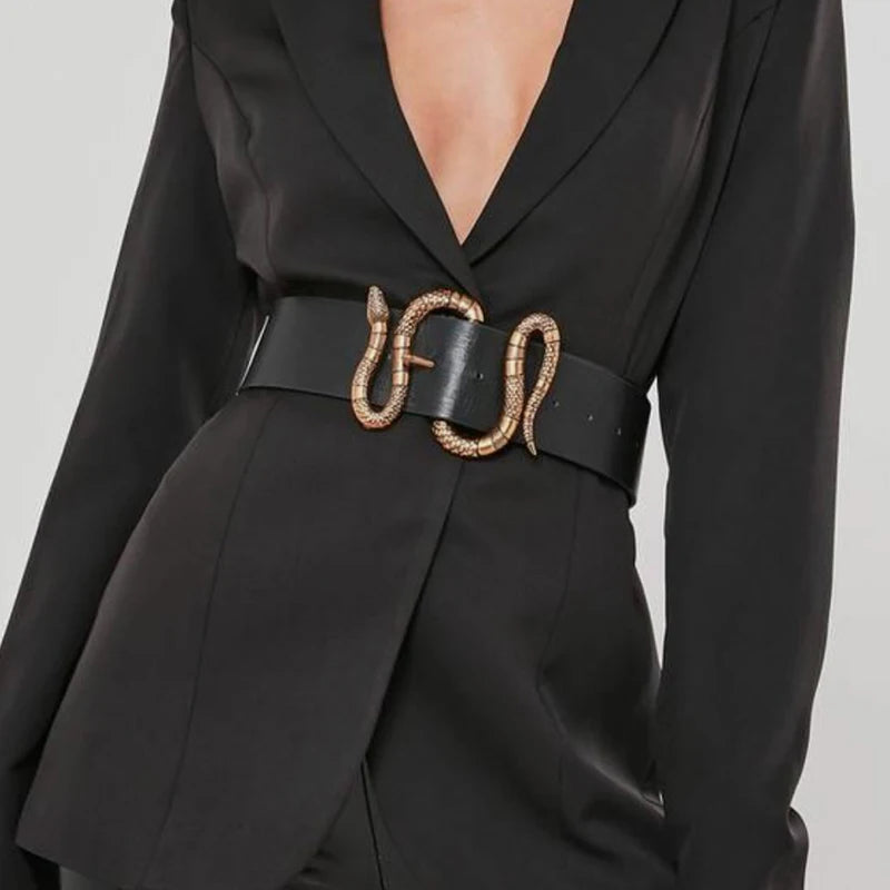 High-end luxury brands elegant Women's leather belt female Snake Wide belt for Women goth corset cummerbund Punk Mens belts