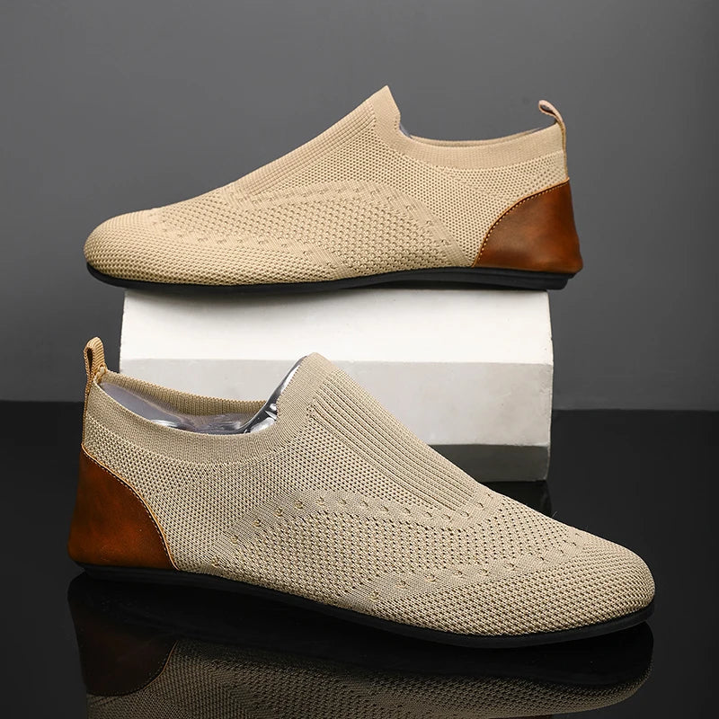 MAEDEF Summer Men Slip on Flat Breathable Brown Man Shoes Men's Comfort Soft Sole Casual Shoe Man Slippers Loafers Walking Shoes