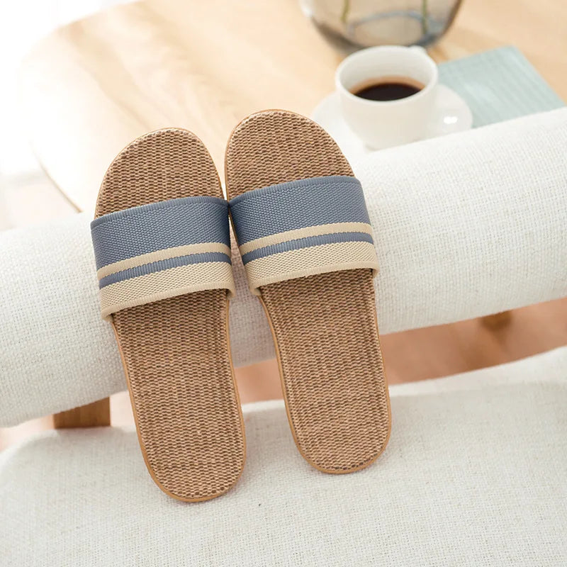Linen Slippers Non-Slip Breathable Shoes Universal Open-Toe Home Sandals For All Seasons