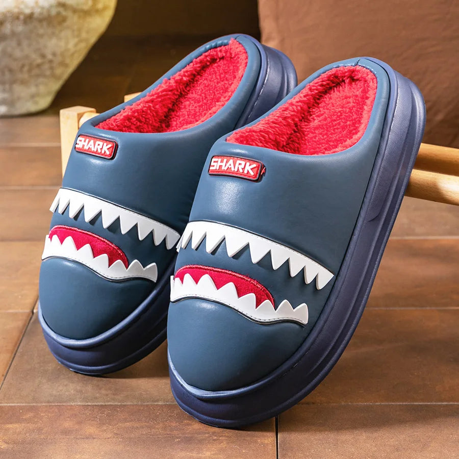 Cozy Platform Slippers Men PU EVA Memory foam Soft Shark Cute Design Comfortable Non Slip House Shoes High Quality