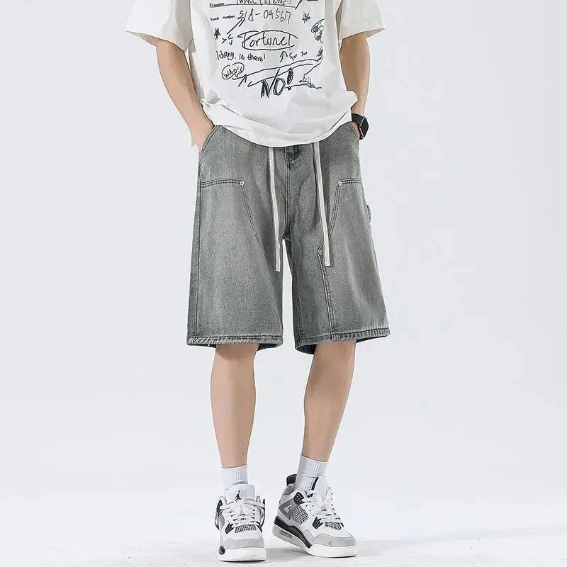 Fashion Streetwear Men's Denim Shorts Summer Loose Vintage