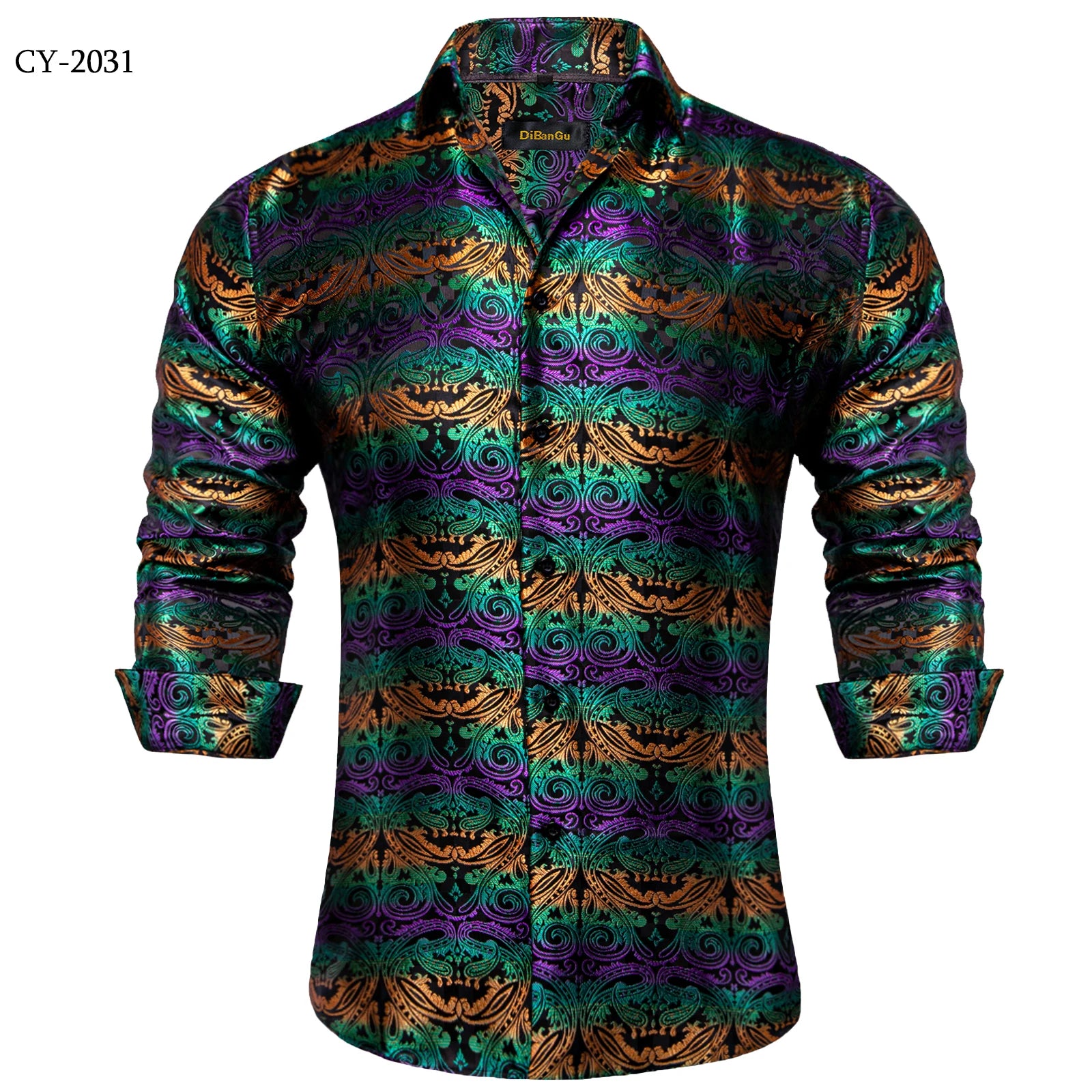 Men's Shirts Long Sleeve Polyester Dress Shirts Luxury Tuxedo Turn Down Collar Social Paisley Shirt Men Clothing