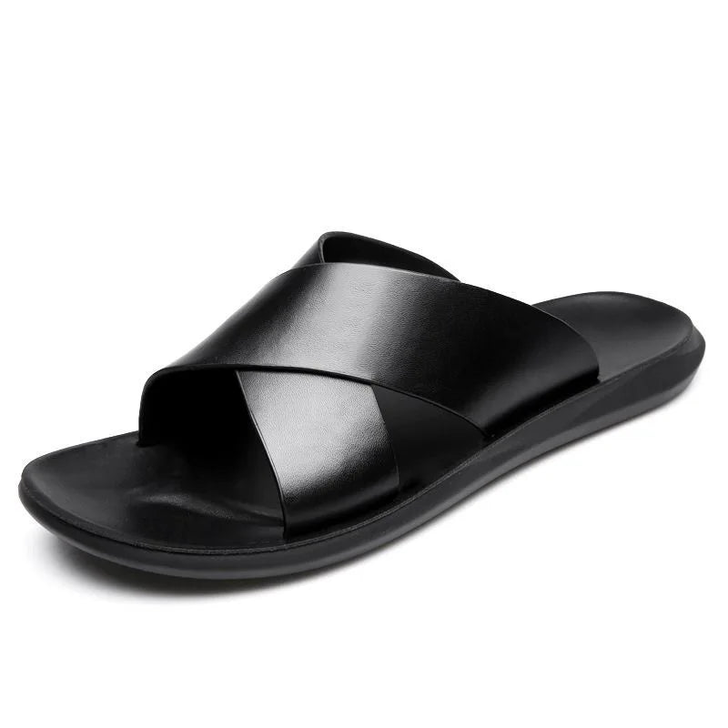 Genuine Leather Sandals for Men Casual Non-Slip Beach Shoes Fashion Soft Soled Flip Flops Men Flat Shoes