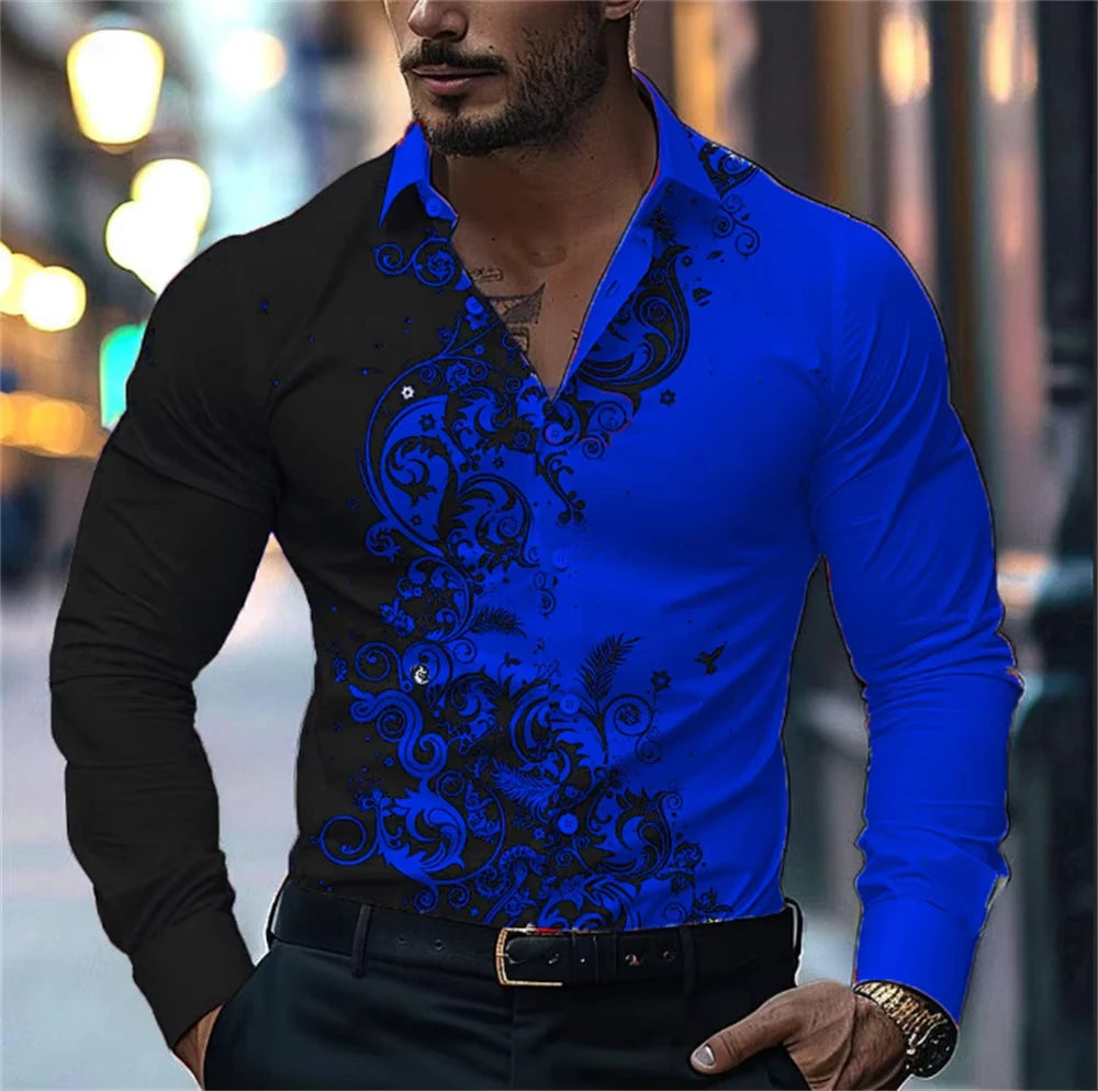 Men'S Stylish Floral Print Dress Shirt - Casual Long Sleeve Button-Up Design Floral Print Shirt