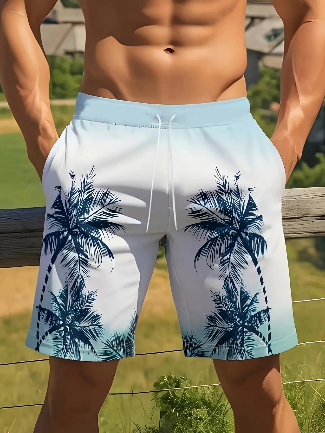 Men's Ocean Coconut Tree Print Beach Shorts Summer New Vacation Surfboard Casual Classic Men's Quick-Dry Shorts