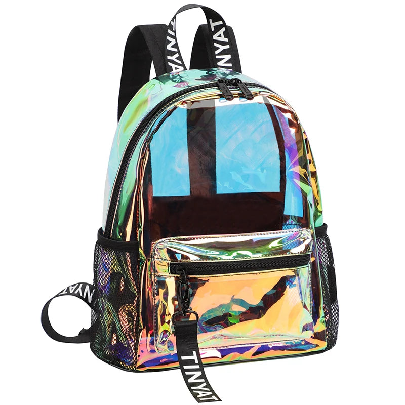 TINYAT PVC Clear Backpacks for Women Stylish Music Festival Water Resistant School Bag ita Bag for Easy Inspection During Travel