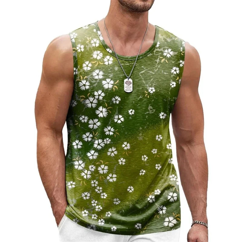 3D Printed Fun Geometry Tank Tops For Man Colorful Flowers Pattern Tees Summer Casual Vest Oversized Sports Street Tank Top