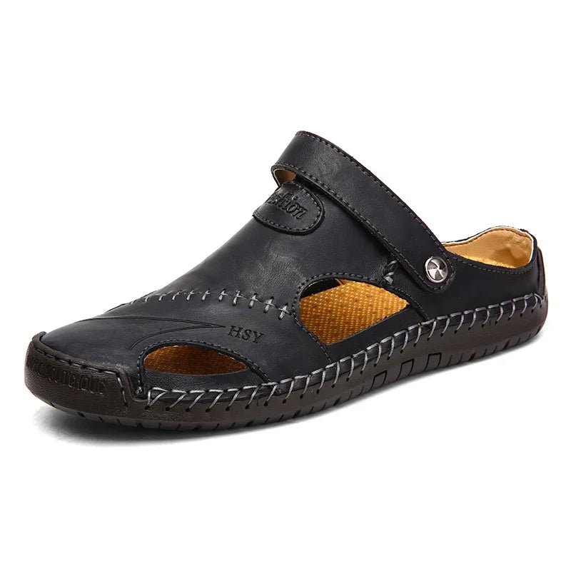 Fashion Mens Sandals Genuine Leather Summer Beach Slippers Male Non-Slip Soft Comfortable Outdoor Shoes High Quality Man Sandals