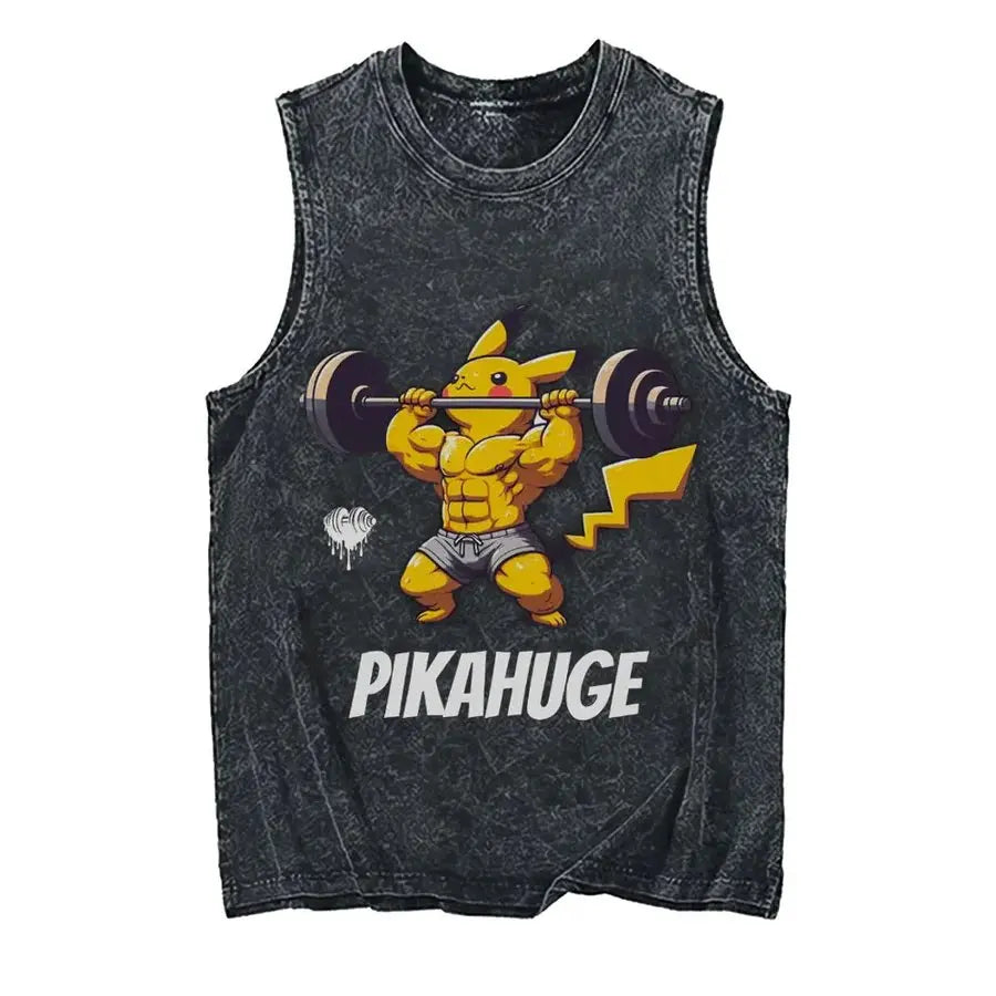 Oversized Vintage Washed Vest Anime Pokemon Men's Tank Top Man Sleeveless Shirt Summer