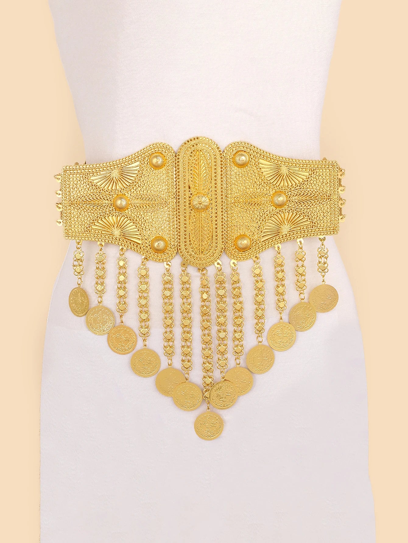 Bohemian Style Gold Lace Tassel Waist Belt for Women Fashionable Outdoor outing
