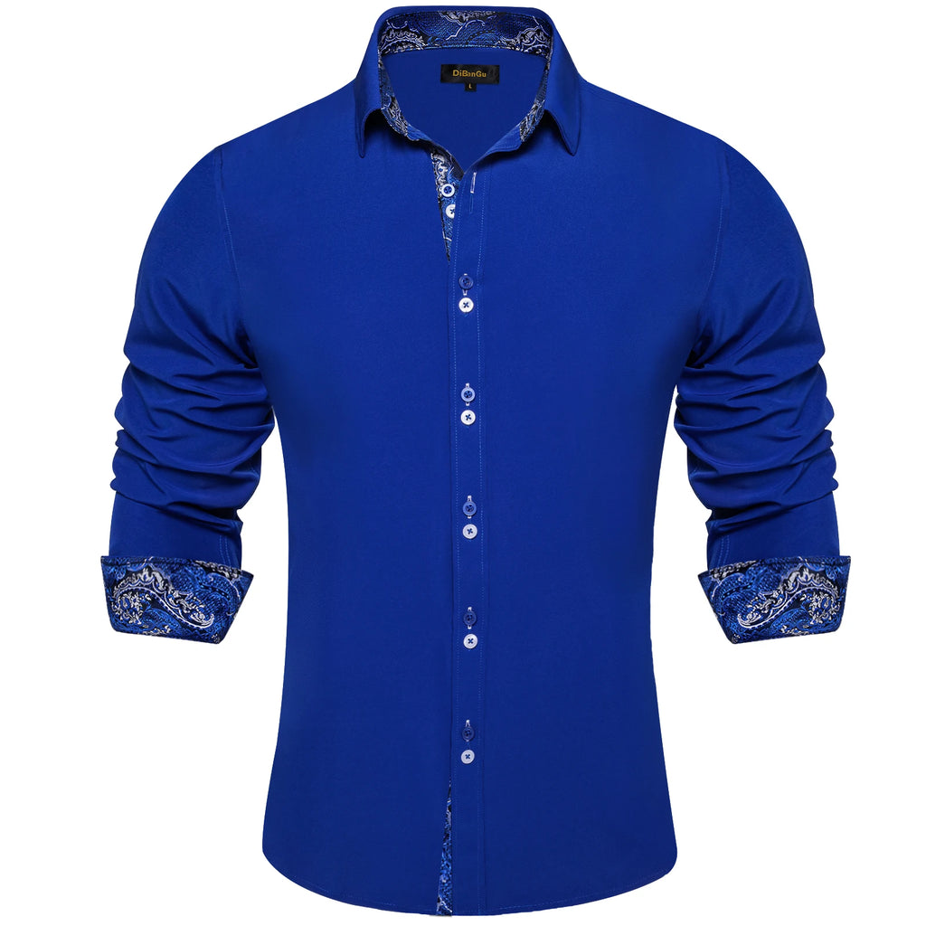 Men's Polyester Cotton Shirts Long Sleeve Paisley Patchwork Social Casual Dress Shirt