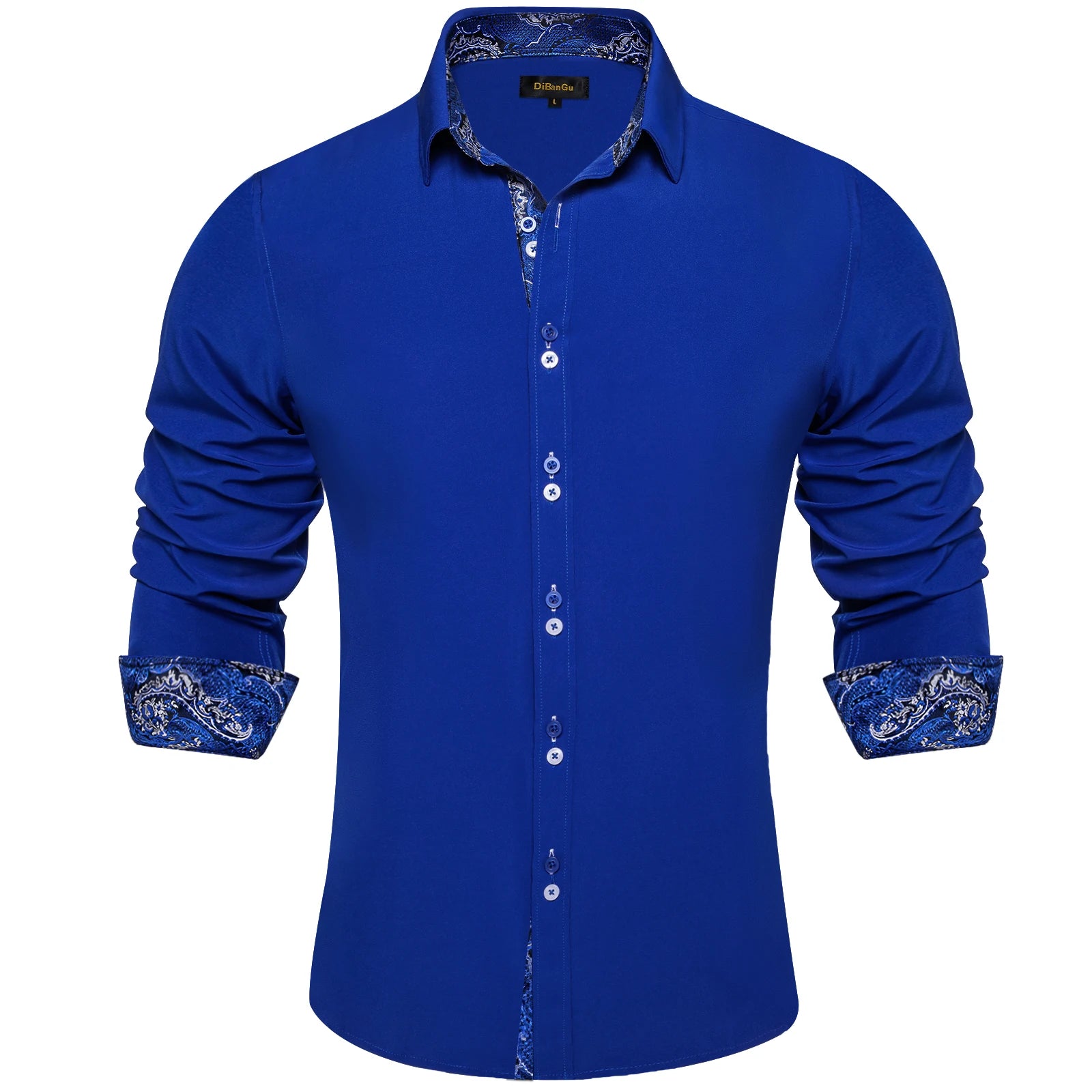 Men's Polyester Cotton Shirts Long Sleeve Paisley Patchwork Social Casual Dress Shirt