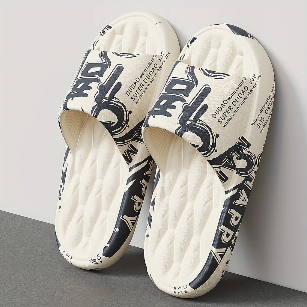 Trendy EVA Graffiti Slides for Men/Women Soft Comfortable Black White Design Playful Patterns Casual Home Outdoor Wear