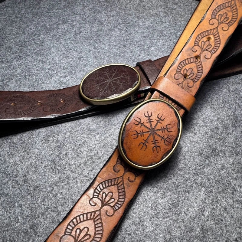 Genuine Leather Tough Guy Men's Belt Luxury Designer Strap Thick Cowhide Pure Copper Buckle Lucky Totem Classic Retro Jeans Belt