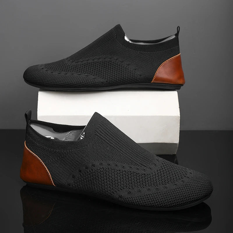MAEDEF Summer Men Slip on Flat Breathable Brown Man Shoes Men's Comfort Soft Sole Casual Shoe Man Slippers Loafers Walking Shoes