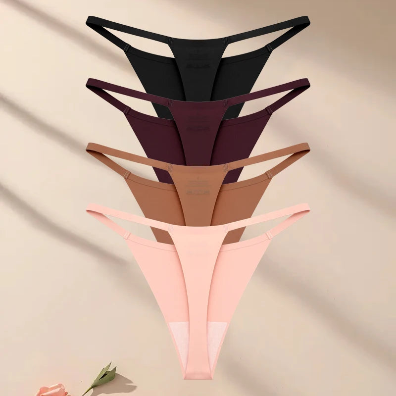 4PcsSet Seamless Ultra-thin Underwear Women Sexy Thin Belt Panties Female High Stretch Thongs Girls Breathable G-String Lingerie