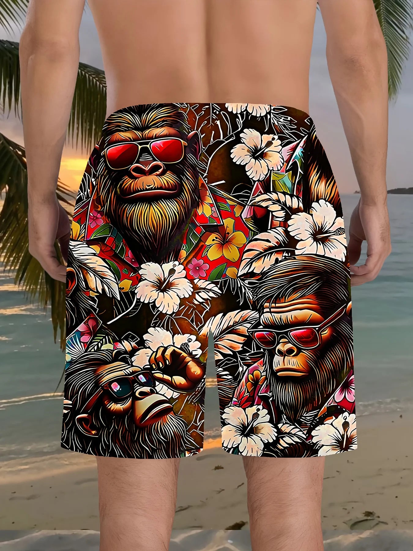 3D Gorilla Print Design Fashion Waterproof Quick-Dry Sports Men Surfing Beach Shorts