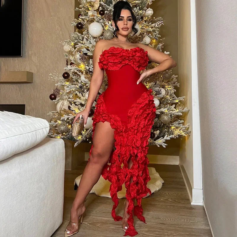 Elegant Ruffles Tassel Birthday Dress, Strapless, Sleeveless