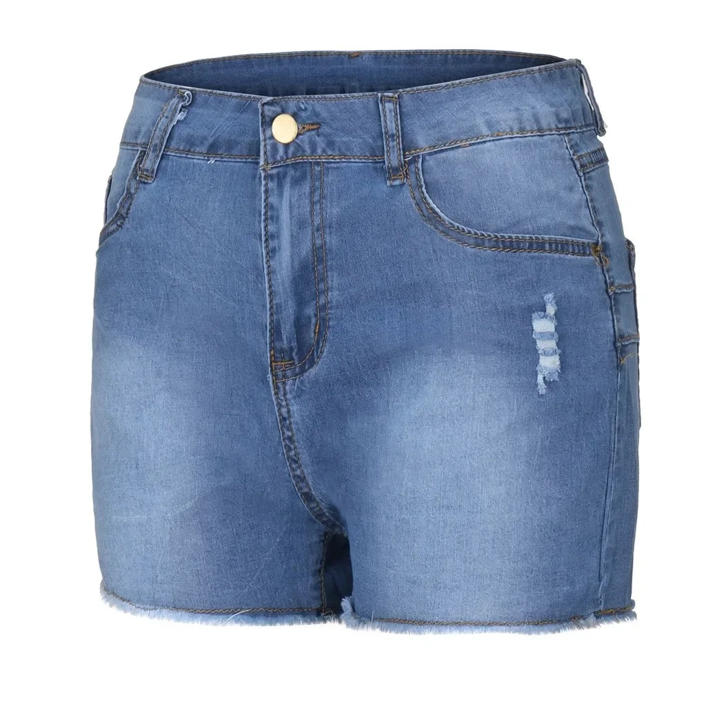 New Summer Womens Jeans Shorts Jeans Short Length High Waisted Broken Denim Shorts Ripped Jeans High Waisted Hot pant Shorts
