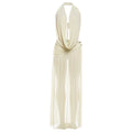 Sexy Two Piece Set Halter Neck Plunge Draped Vacuum No Bra Sleeveless Backless Top High Split Irregular Ruched Waist Maxi Skirt