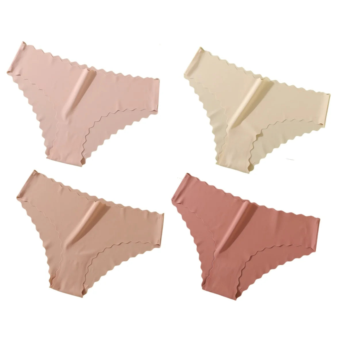 4Pcs/Set Ice Silk Mid-Rise Panties Women's Seamless Briefs Solid No Show Underwear Scalloped Edge Panties Sexy Lingerie