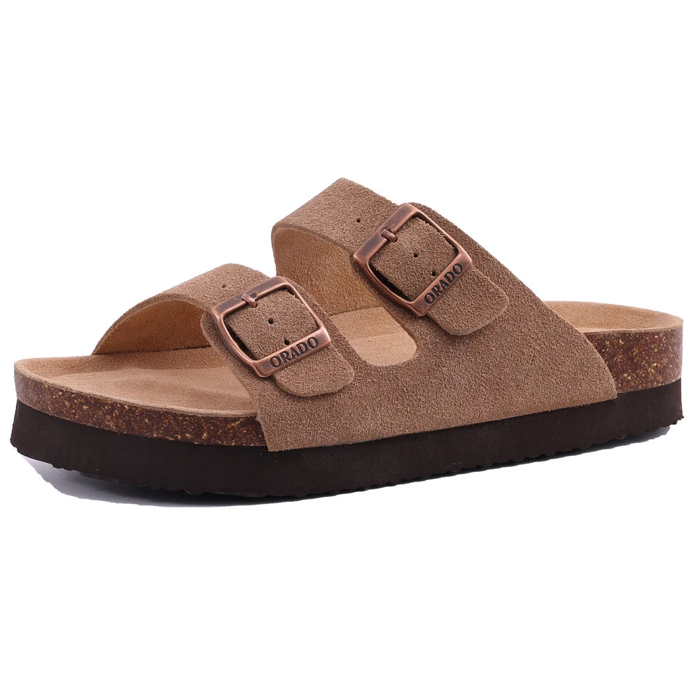 Litfun Retro Cork Clogs Slippers For Men Fashion Men Mules Shoe with Arch Support Unisex Classic Beach Shoes Men's Suede Sandals
