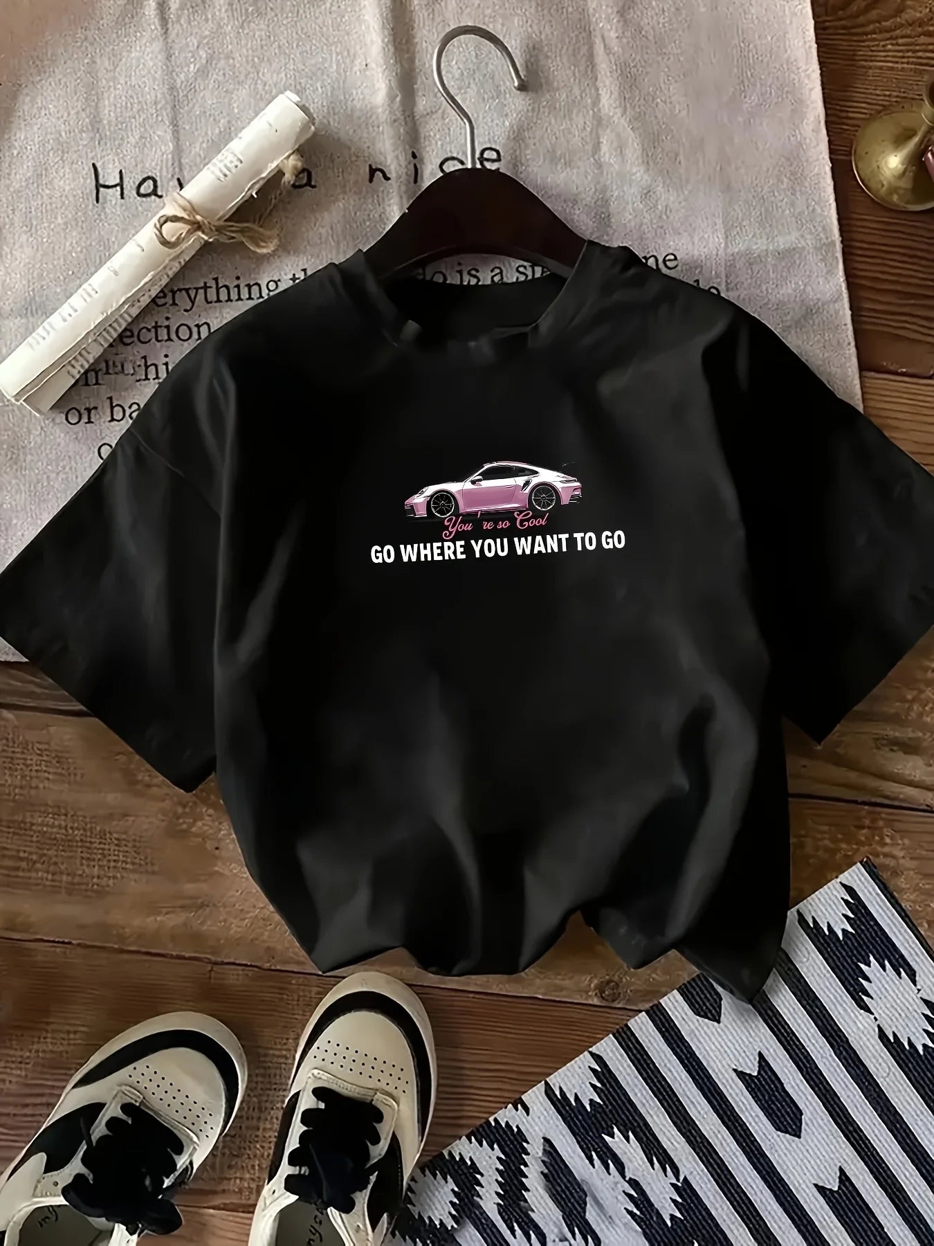Pink Sports Car Freedom Women's Tee - Trendy Automotive Graphic, Casual Cool Top