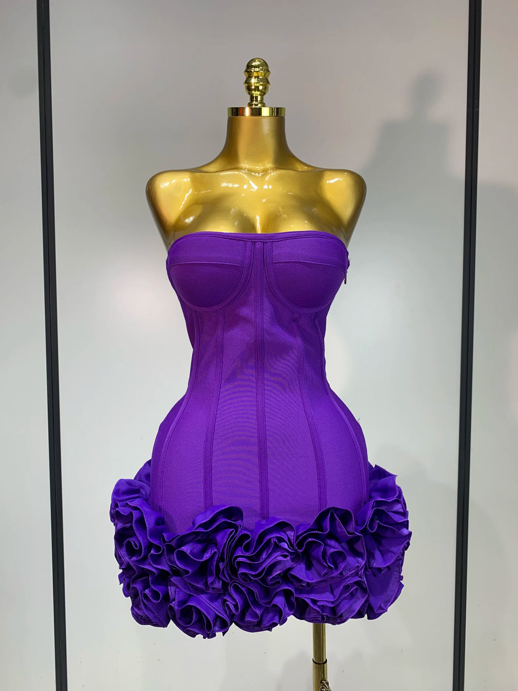 Women Sexy Strapless Backless Flower Embellished Mini Bandage Dress Bodycon Celebrity Party Cocktail Evening Party Club Dresses