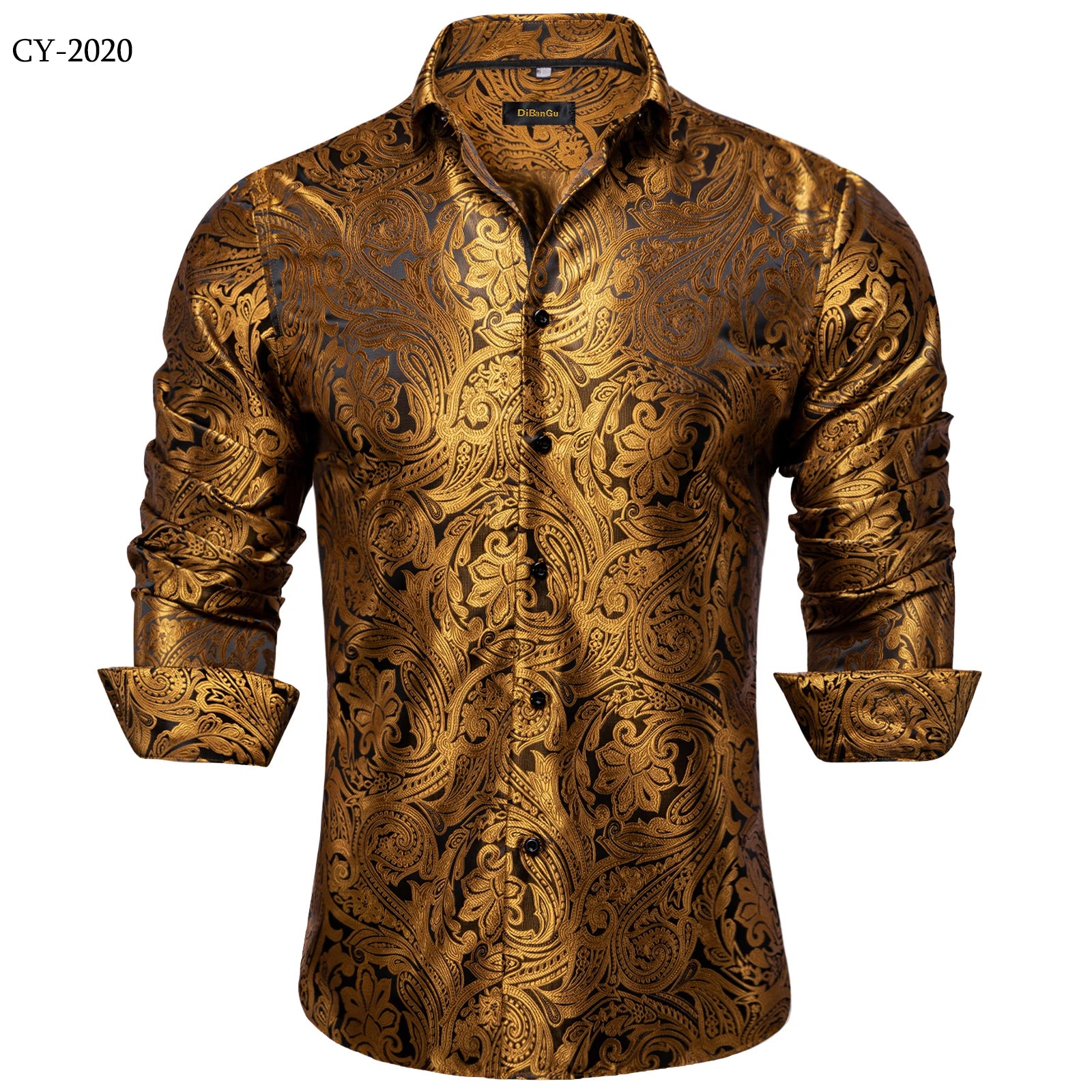 Men's Shirts Long Sleeve Polyester Dress Shirts Luxury Tuxedo Turn Down Collar Social Paisley Shirt Men Clothing