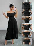 Off Shoulder Pleated Maxi Dress with Adjustable Wrap Top