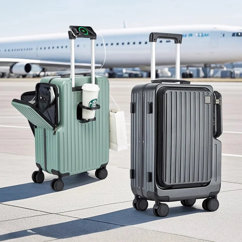 Front Opening Carry on Luggage Suitcase Multifunctional Trolley Case 20 Inch Trip Cabin Password Lock Luggage Case Travel Bags