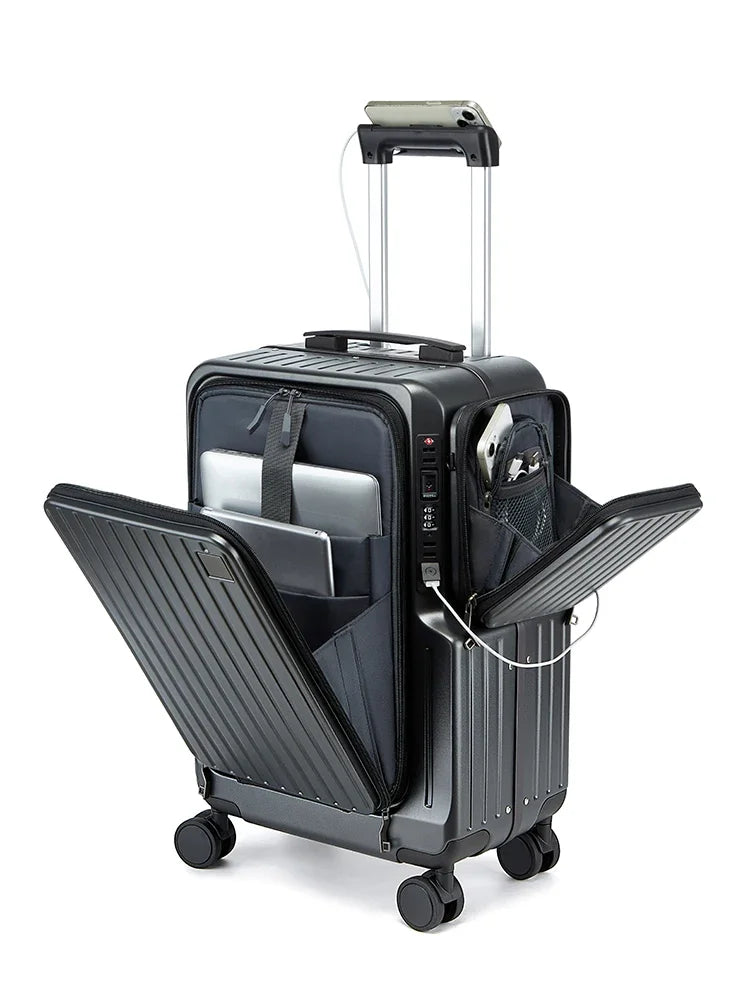 Front Opening Carry on Luggage Suitcase Multifunctional Trolley Case 20 Inch Trip Cabin Password Lock Luggage Case Travel Bags