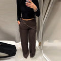 Women's High Waist Solid Color Pants with Detachable Waist Sequin Scarf Decor 2026 Summer New Lady Fashion Casual Trousers